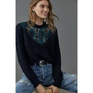 NEW Size XS Womens Anthropologie Scotch & Soda Bita Blue and Green Lace Sweater